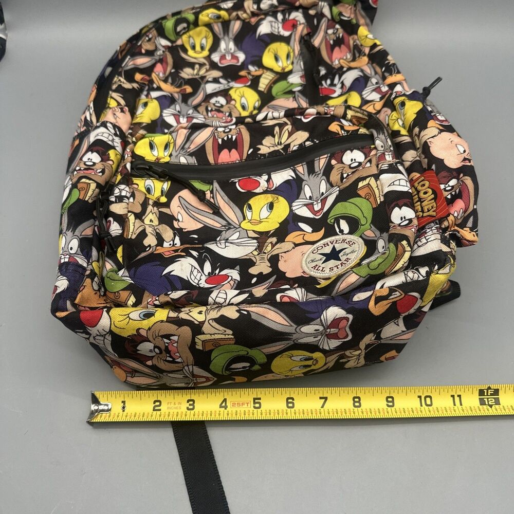 Vtg Converse X Looney Tunes Canvas Backpack All Over Print Bugs Taz Road Runner - Picture 9 of 9